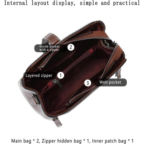 Leather Women's Satchel Bag 8.3x7.8x4 inches White Zipper - Picture 5 of 5